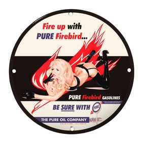 Vintage PURE Firebird Gasoline Porcelain Sign - Iconic Collectible for Automotive Enthusiasts