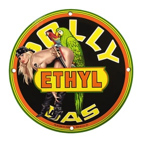 Vintage Ethyl Gas Sign with Pirate Girl and Parrot - Retro Gas Station Decor