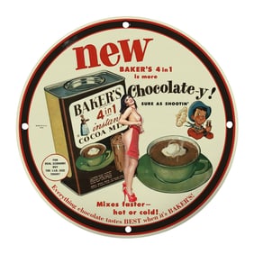Vintage Baker's 4-in-1 Instant Cocoa Mix Advertising Sign for Collectors