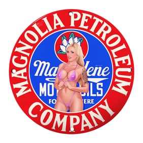 Vintage Magnolia Petroleum Company Sign with Eye-Catching Artwork
