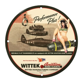 Vintage Wittek Aviation Hose Clamps Advertising Sign Featuring P-47 Thunderbolts