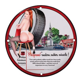 Vintage Phillips 66 Advertising Sign Featuring Innovative Tire Technology