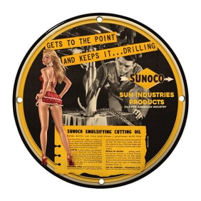 Vintage Sunoco Emulsifying Cutting Oil Sign - Industrial Ad with Retro Appeal