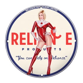 Unique 1949 Reliance Petroleum Vintage Advertisement Sign with Iconic Character Design