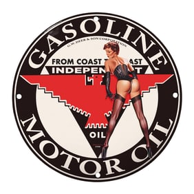 Vintage Gasoline Motor Oil Sign with Retro Pin-Up Art - Classic Decor for Collectors
