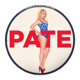 Vintage Standard Oil PATE Sign with Iconic Pin-Up Design for Collectors