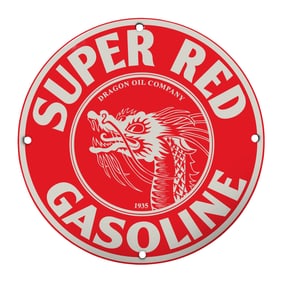 Vintage Super Red Gasoline Sign: Dragon Oil Company Collectible Advertisement
