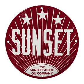 Vintage Sunset Pacific Oil Company Sign - Classic Round Wall Decor from 1930s