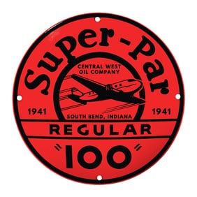 Authentic Vintage Super-Par Aviation Sign from Central West Oil Company (1941)