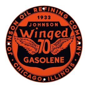 Vintage Johnson Winged 70 Gasoline Sign - A Collectible Piece of Automotive History