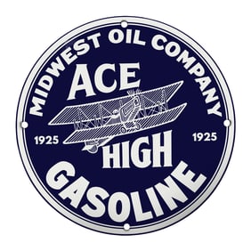 Vintage Ace High Gasoline Sign - Midwest Oil Company 1925 - Collectible Memorabilia