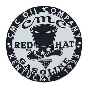Vintage CMC Oil Company Red Hat Gasoline Sign - A Collector's Dream from 1925