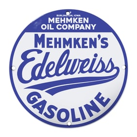 Vintage Mehmkens Edelweiss Gasoline Sign - Iconic Oil Company Memorabilia