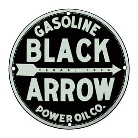 Vintage Gasoline Black Arrow Sign from Power Oil Co., Texas 1934