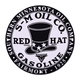 Vintage S-M Oil Co. Red Hat Gasoline Sign - A Remarkable Antique Collectible