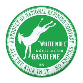 Vintage White Mule Gasoline Sign - Classic 1935 National Refining Co. Memorabilia