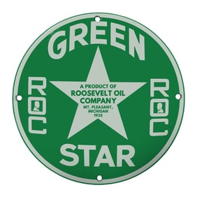 Rare Vintage Green Star Sign from Roosevelt Oil Company - A Unique Collectible!