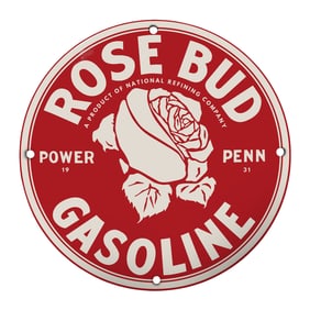 Vintage Rose Bud Gasoline Sign ? Collectible Artwork for Classic Car Enthusiasts