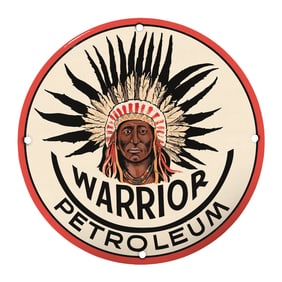 Vintage Warrior Petroleum Sign: Iconic American Indian Chief Artwork for Collectors