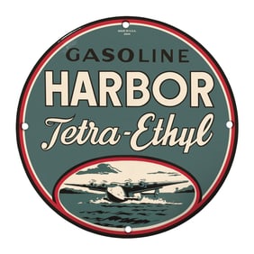 Vintage Harbor Gasoline Sign Featuring Tetra-Ethyl - A Unique Collectible for Enthusiasts