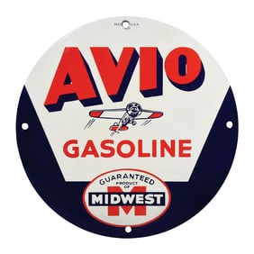 Vintage AVIO Gasoline Sign - Retro Midwest Aviation Collectible