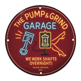 Vintage Neon Garage Sign: The Pump & Grind Garage ? Perfect for Auto Enthusiasts