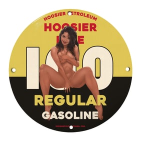 Vintage Hoosier Petroleum Gasoline Sign Featuring Sensational Artwork from 1944