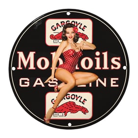Vintage Mobil Oil Sign Featuring Iconic Pin-Up Girl - Perfect for Collectors