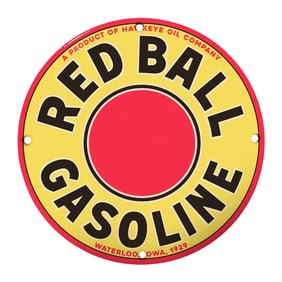 Vintage Red Ball Gasoline Sign ? Collector's Item from Hawkeye Oil Company