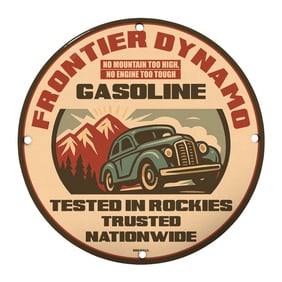 Vintage Frontier Dynamo Gasoline Sign - Ideal for Collectors and Automotive Enthusiasts