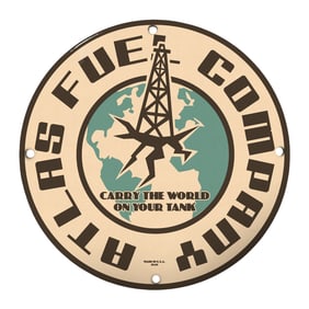 Vintage Atlas Fuel Company Sign - Carry the World on Your Tank Decorative Wall Art