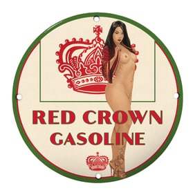 Vintage Red Crown Gasoline Sign with Iconic Artwork - Perfect for Collectors!