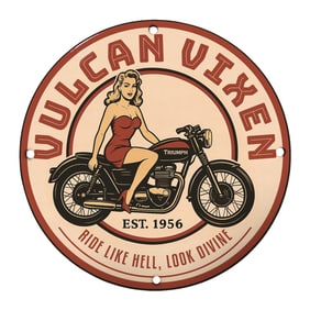 Vintage Vulcan Vixen Motorcycle Sign - Ultimate Art for Bikers and Retro Enthusiasts