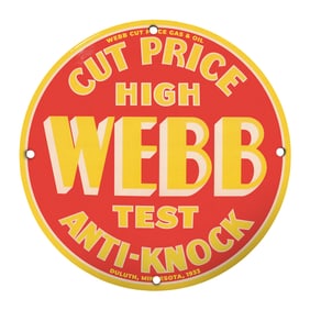 Vintage Webb High Cut Price Anti-Knock Gasoline Sign - A Collector's Dream!