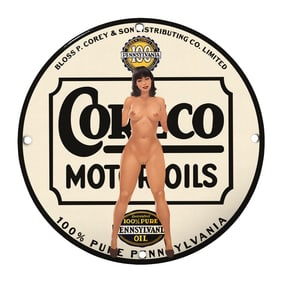 Vintage Coraco Motor Oils Sign with Retro Pin-Up Girl - Perfect for Collectors and Decor