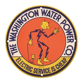 Vintage 1964 Washington Water Power Co. Electric Service Sign ? Unique Collectible