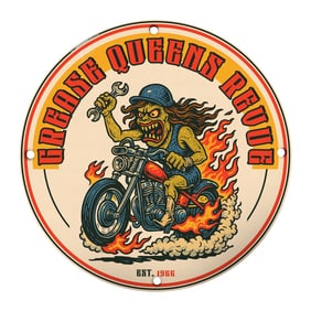 Vintage Grease Queens Revue Motorcycle Art: A Tribute to Biker Culture