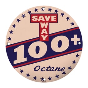 Vintage Save Way 100+ Octane Sign - Classic Automotive Decor for Collectors