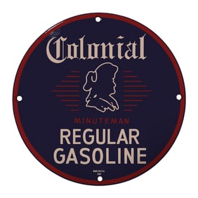 Vintage Colonial Minuteman Regular Gasoline Sign - Classic American Collectible