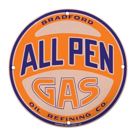 Vintage ALL PEN Gas Sign - Collectible Bradford Oil Refining Co. Memorabilia