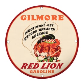 Vintage Gilmore Red Lion Gasoline Sign - Perfect for Collectors and Enthusiasts