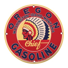 Vintage Oregon Gasoline Sign Featuring Chief Artwork - A Collector's Dream