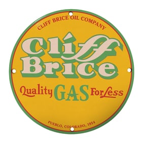 Vintage Cliff Brice Oil Company Sign - Quality Gas for Less - Pueblo, Colorado 1954