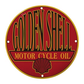 Vintage Golden Shell Motor Cycle Oil Sign - A Classic Collectible for Bikers and Enthusiasts