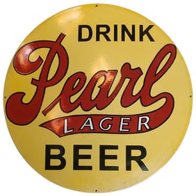 Vintage 30-Inch Round Porcelain Sign for Pearl Lager Beer ? A Must-Have for Collectors