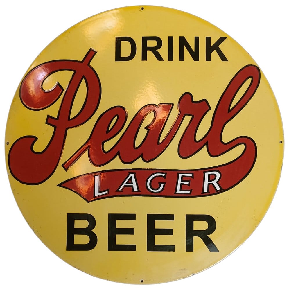 Vintage 30-Inch Round Porcelain Sign for Pearl Lager Beer ? A Must-Have for Collectors (1 of 1)