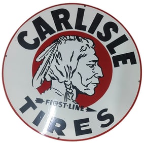 Vintage 30-Inch Round Carlisle Tires Porcelain Sign - Eye-Catching Collector's Item