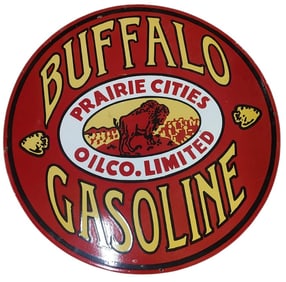 Vintage 30-Inch Round Porcelain Sign - Buffalo Gasoline for Collectors and Enthusiasts