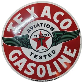 30-Inch Round Texaco Aviation Gasoline Porcelain Sign ? Iconic Vintage Decor