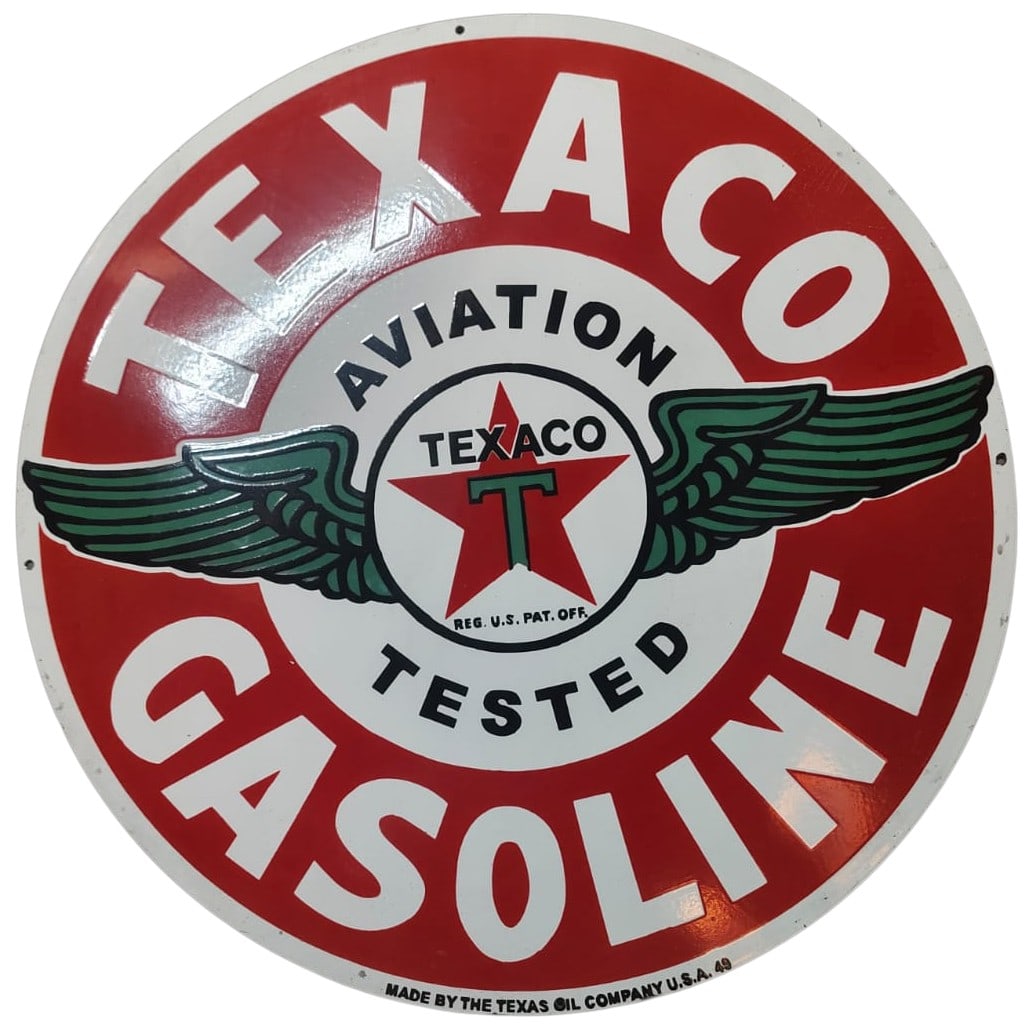 30-Inch Round Texaco Aviation Gasoline Porcelain Sign ? Iconic Vintage Decor (1 of 1)